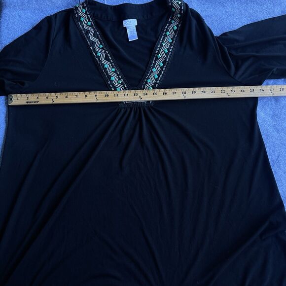 Dotti Blouse Womens Plus Size 1X Black Beaded Deep V 3/4 Sleeve Aztec Boho Tunic - Picture 7 of 10